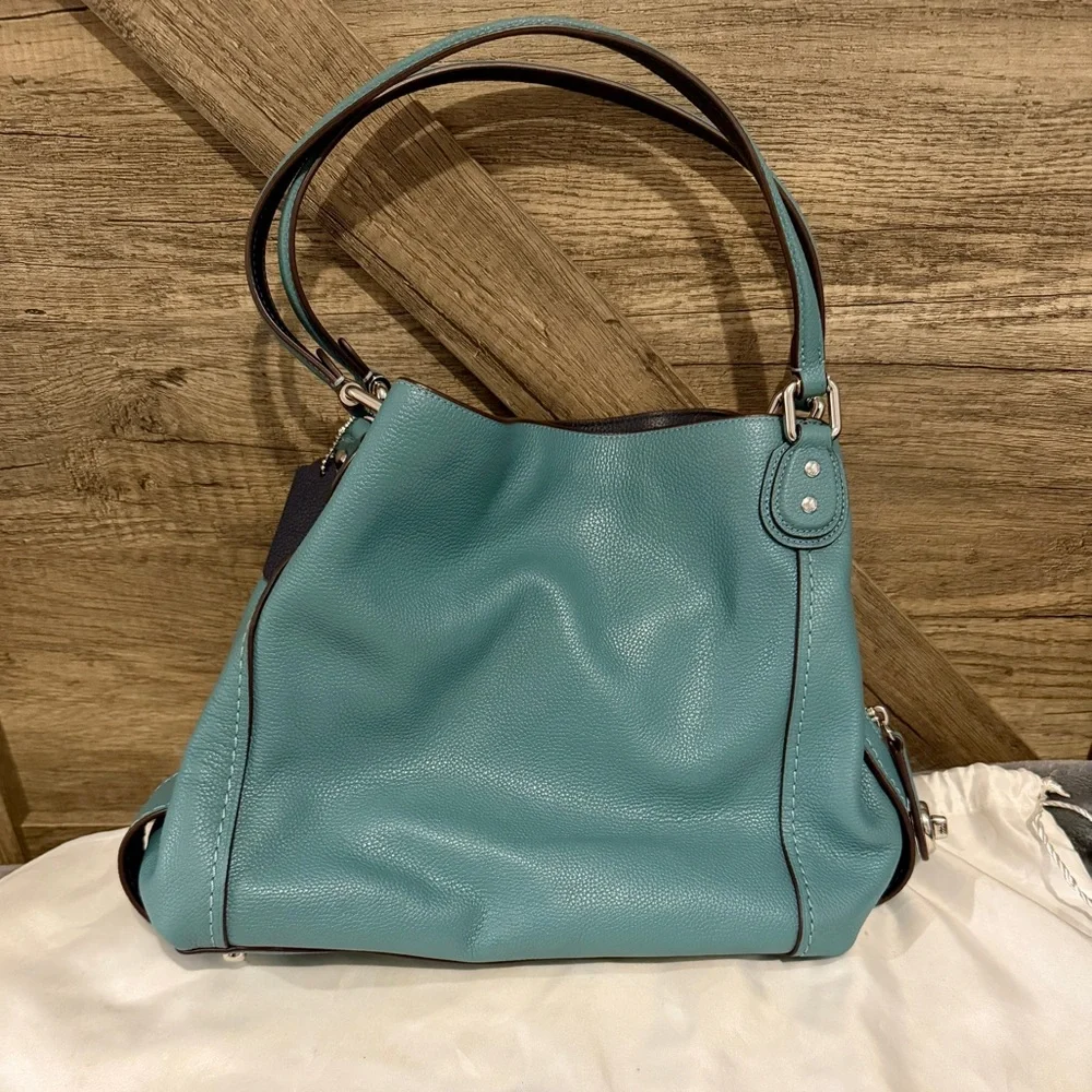 Coach Pebble Leather Shoulder Bag in Teal Blue - Picture 2 of 11